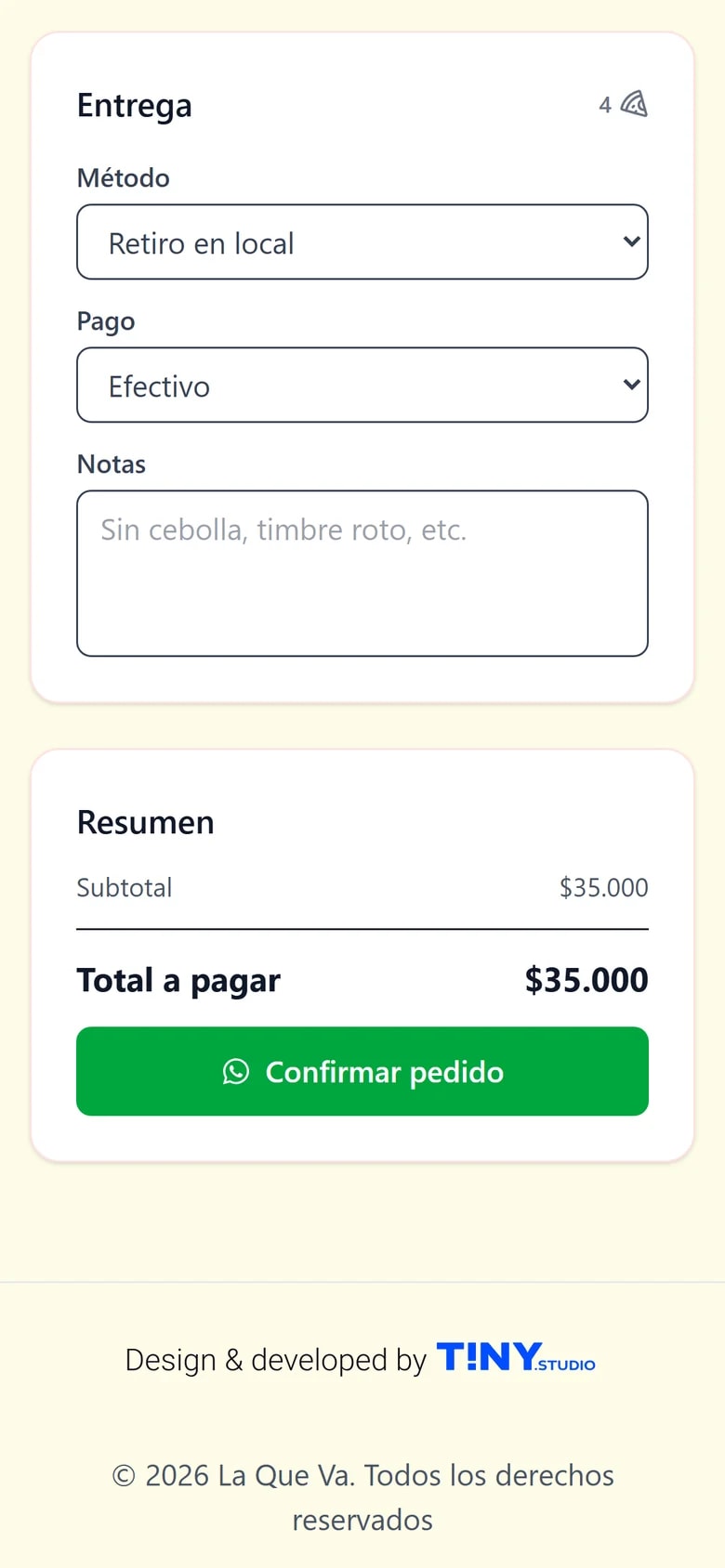La entrega en la app de La Que Va