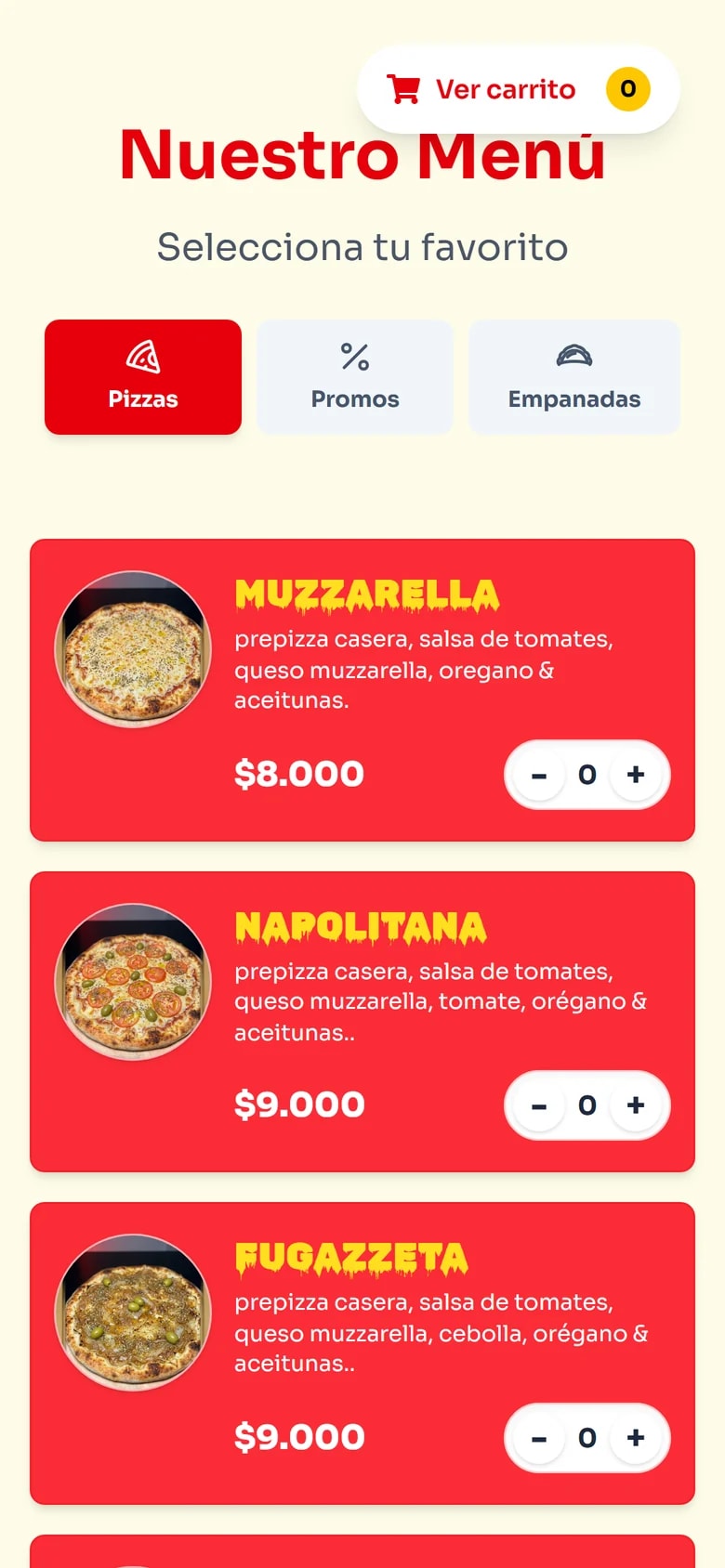 El menú en la app de La Que Va