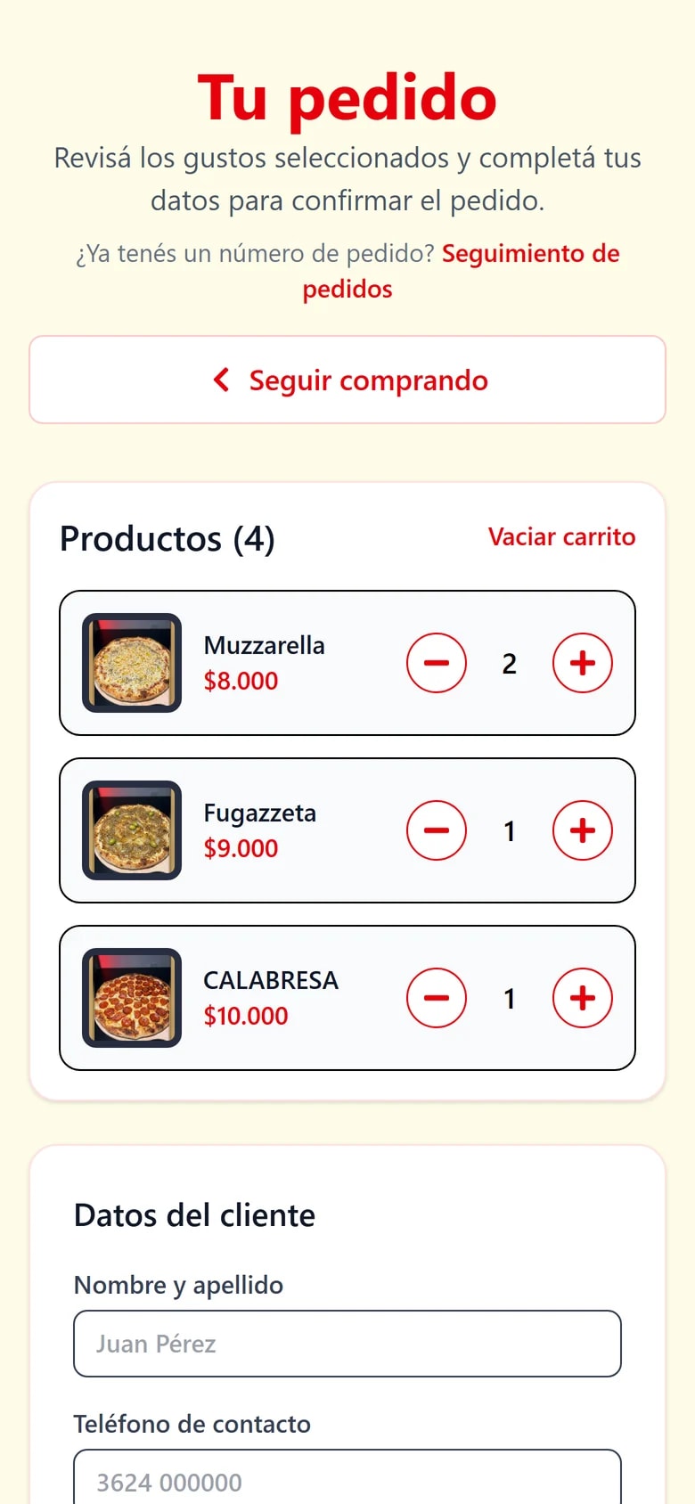 El pedido en la app de La Que Va
