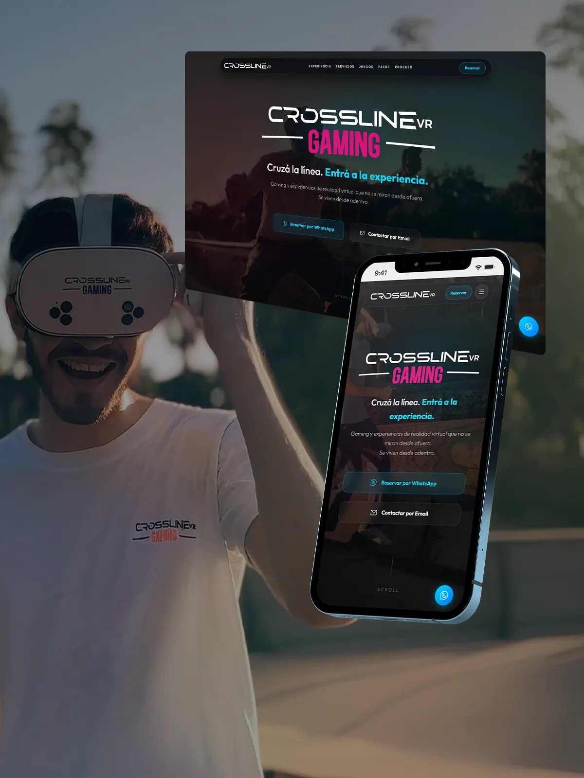 One page para Crossline VR desarrollada por Tiny Studio