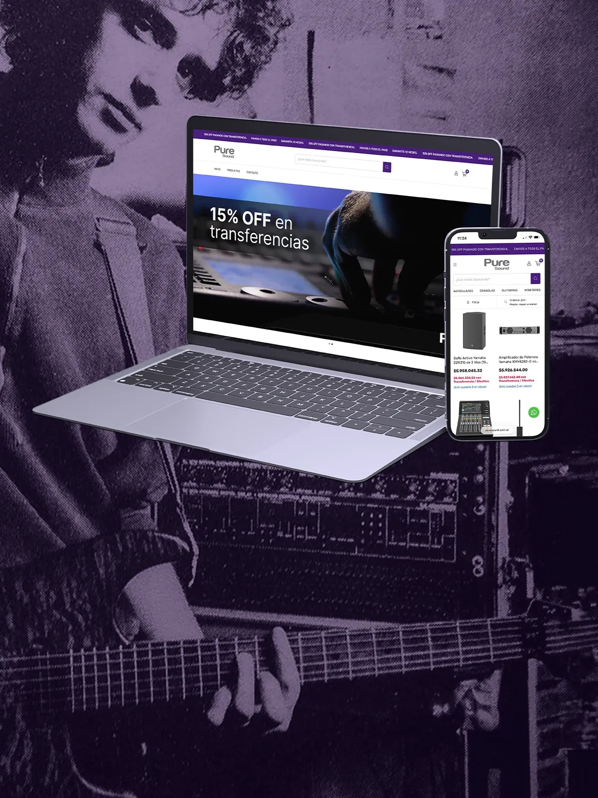 Tienda online de Pure Sound desarrollada por Tiny Studio